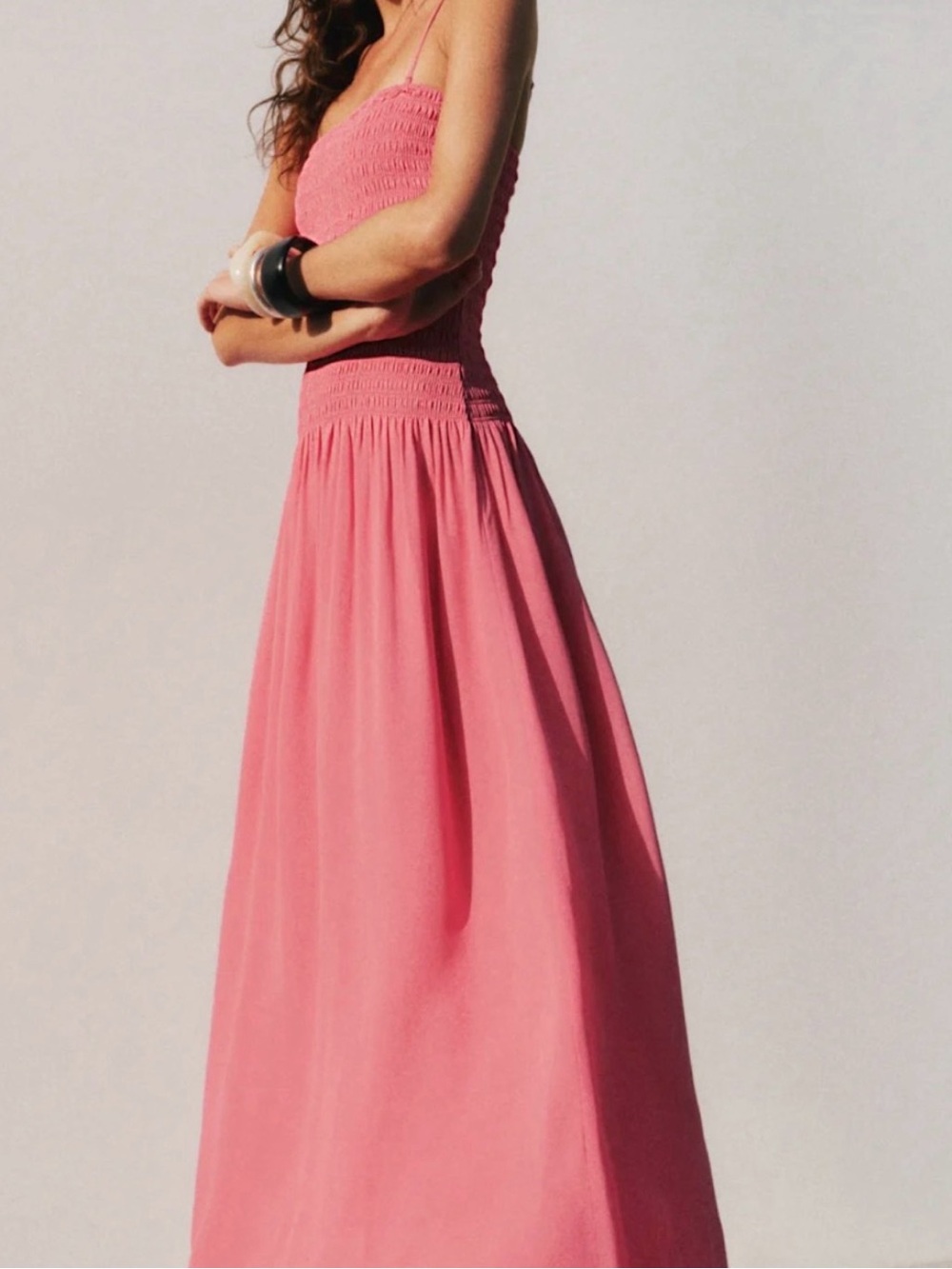 Reformation Pink Smocked Maxi Dress